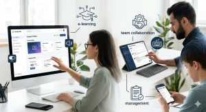 Sesiune de e-learning accesibil. Imagine îmbunătățită cu sugestii textuale grafice